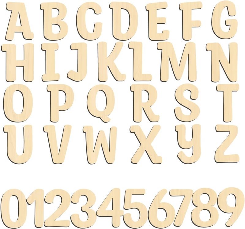 Focal20 Wooden Letters 4 Inch for Crafts Small Wood Letters 4 Inch Unfinished Wooden Alphabet Letters and Wooden Numbers for DIY Wall Decor Learning Spelling Birthday Party Home Decoration 72 Pcs - Image 1